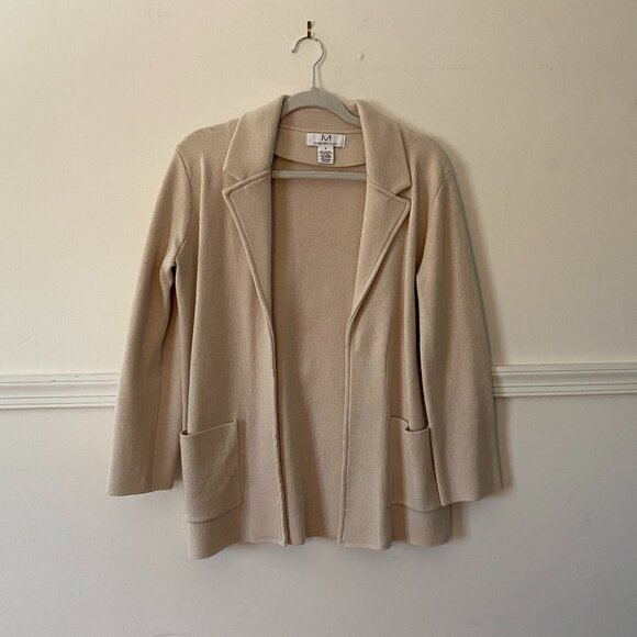 Magaschoni Tan Cream Cardigan Sweater Cotton Wool Blend Size Small‎ - Picture 1 of 5